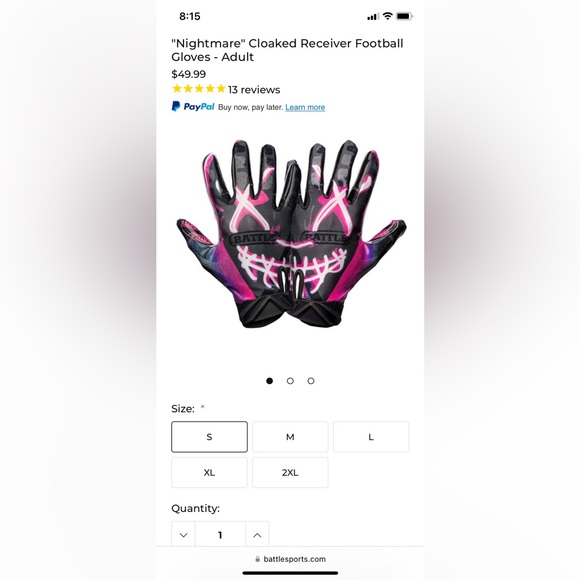 "Nightmare" Cloaked Receiver Football Gloves - Adult small - Picture 2 of 5